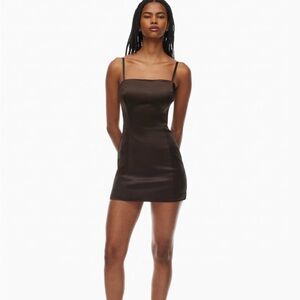 Aritzia Ten Shimmer Satin Dress Sz 2 NWT Color Rich Mocha Brown